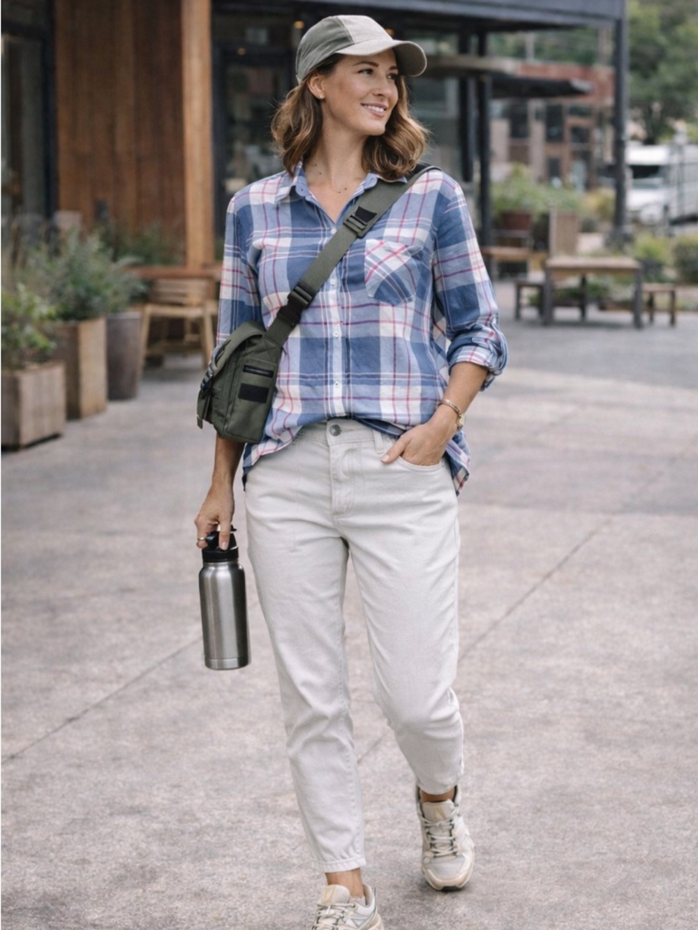 Woolrich Women’s Blue/White Plaid Button-Down Shirt – Roll-Tab Sleeves – Size XL